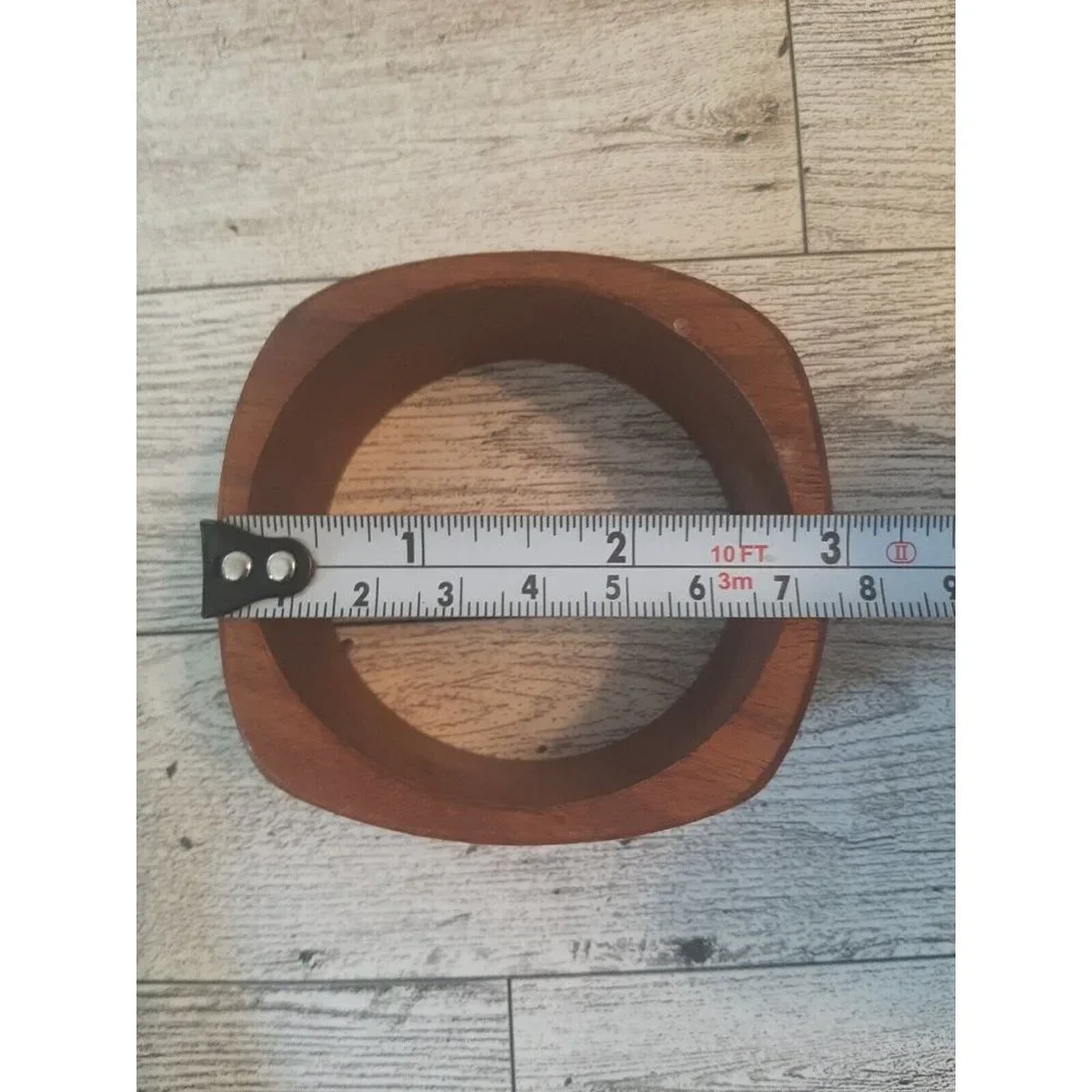 Wide Square Natural Wooden Bangle Bracelet Vintage